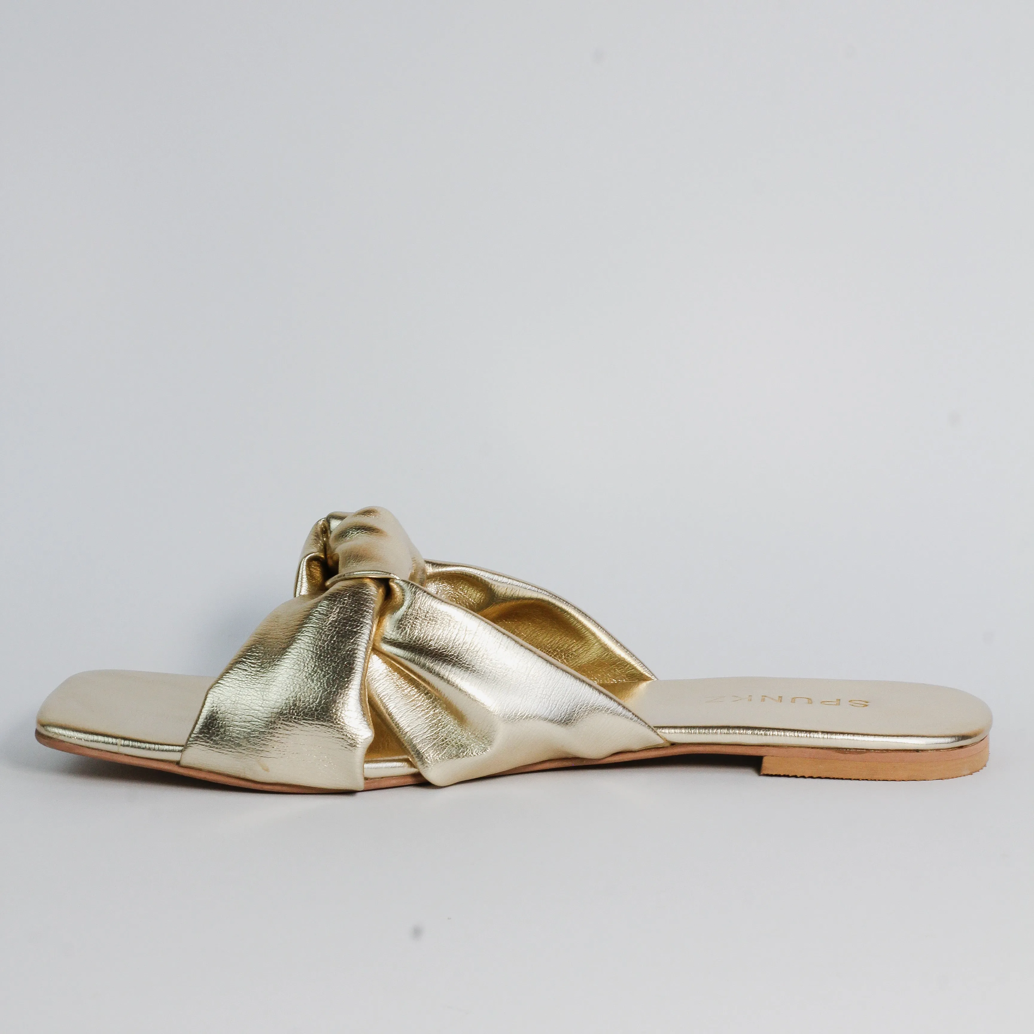 Tinsley Gold Knotted Accent Leather Slide Sandals