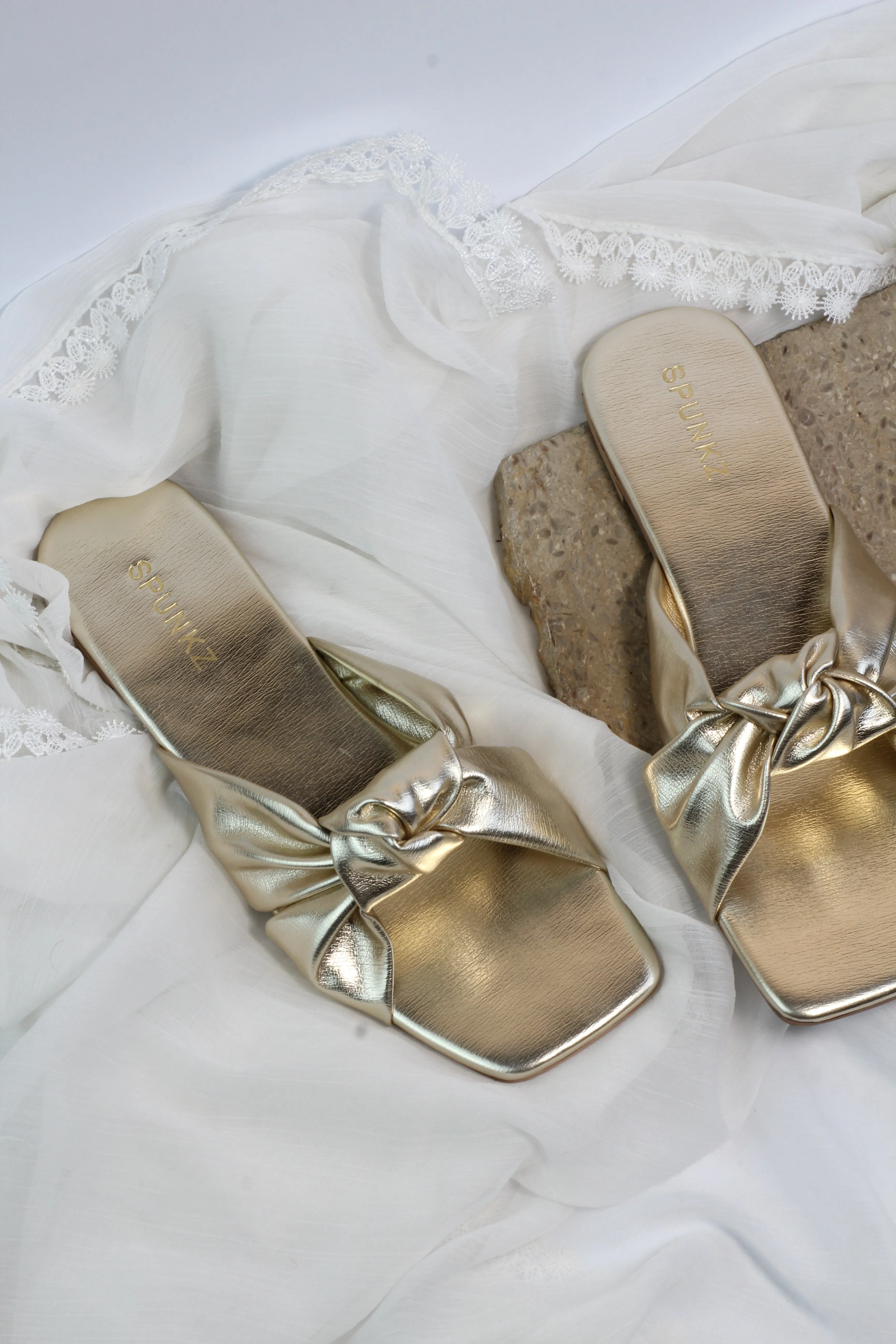 Tinsley Gold Knotted Accent Leather Slide Sandals