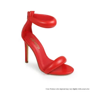 TISHA-112 PUFFY ANKLE-CUFF HIGH HEEL SANDALS - RED