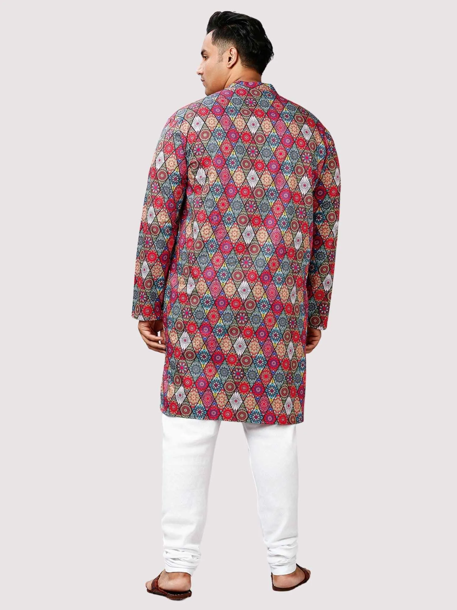 Uphaar Printed Red White Kurta Men's Plus Size