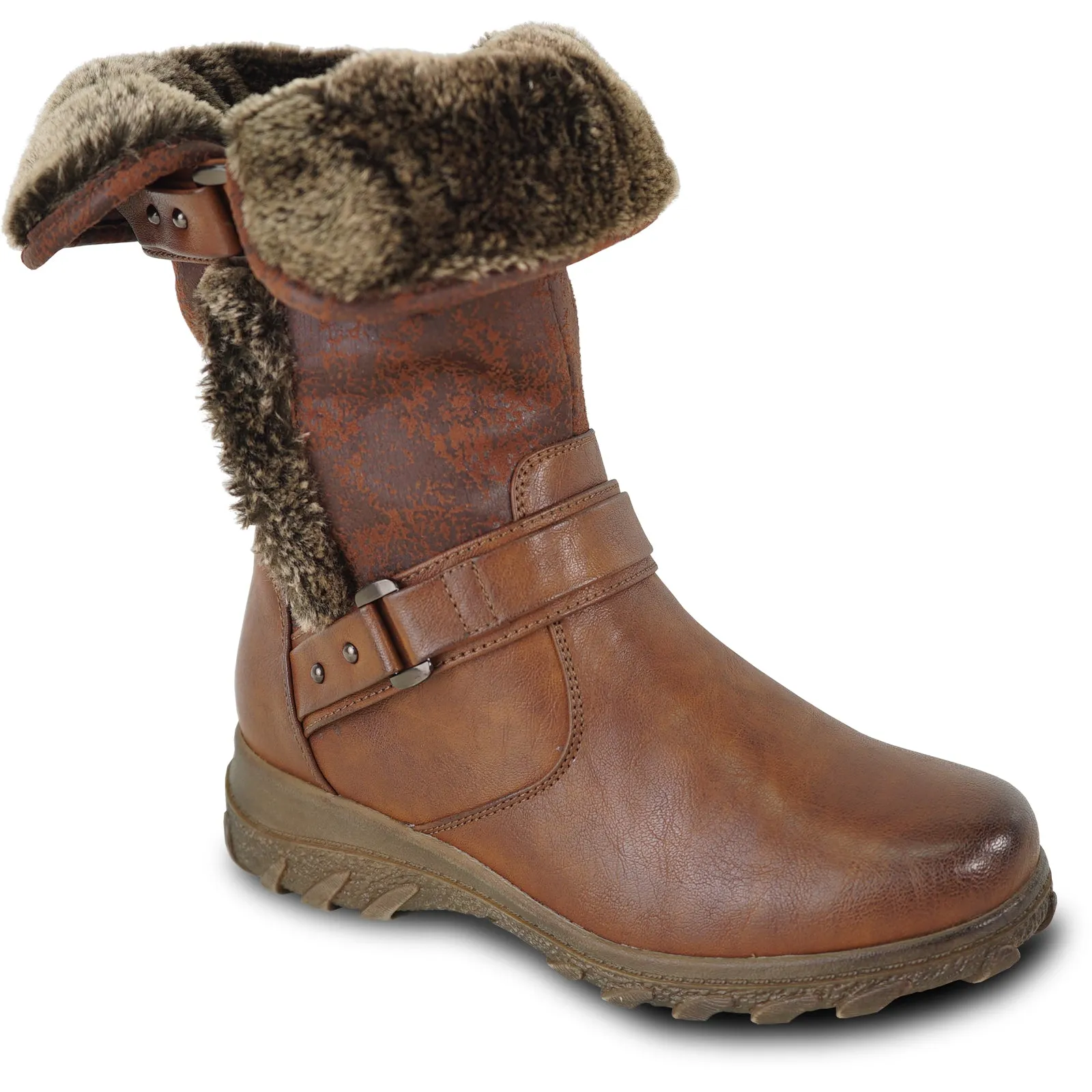 VANGELO Waterproof Women Boot HF3595 Mid-Calf Winter Fur Casual Boot BROWN