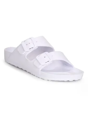 White Double Buckle Strap Slip-on Flats