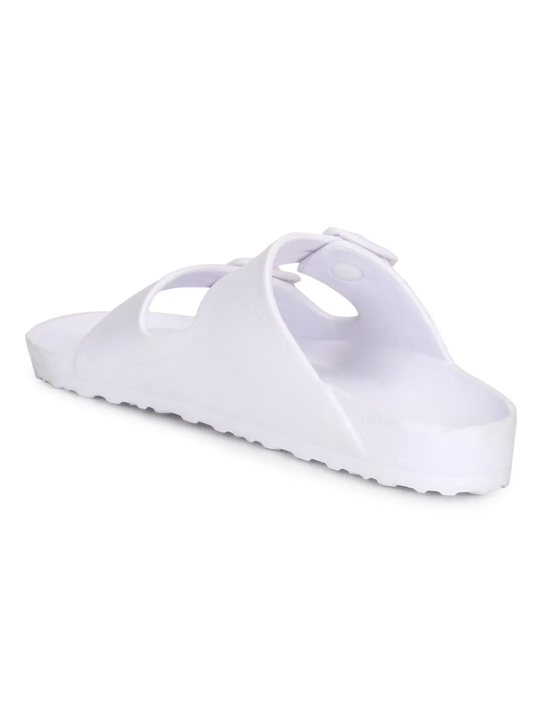 White Double Buckle Strap Slip-on Flats