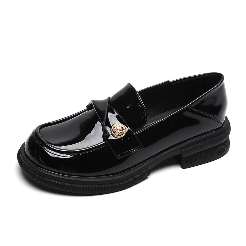 Women Retro Glossy Leather Casual Loafers