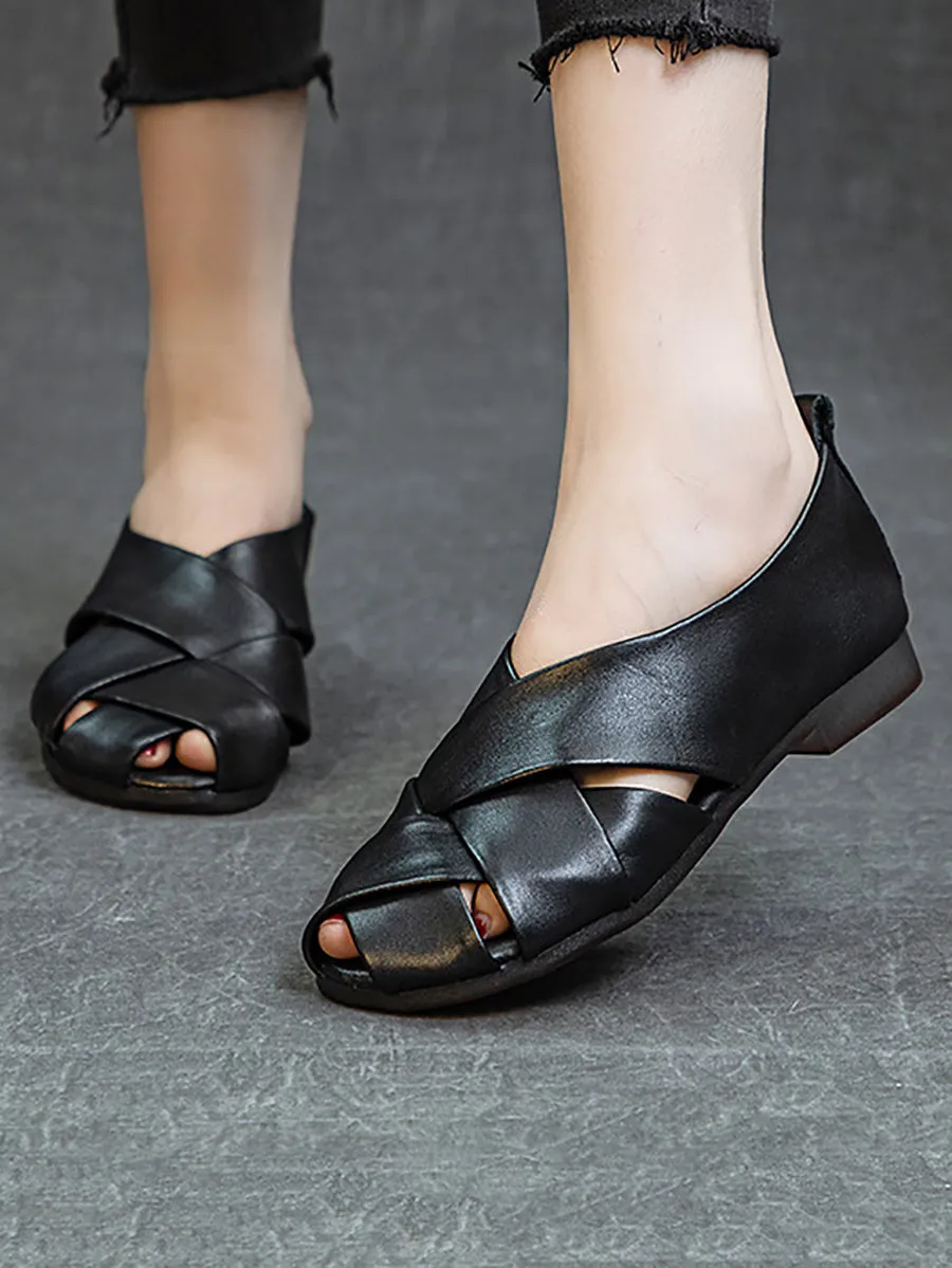 Women Summer Soft Leather Spliced Low-Heel Shoes CV1035