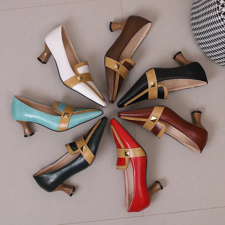 Women's Pointed Toe Hoof Heels Loafers Shoes