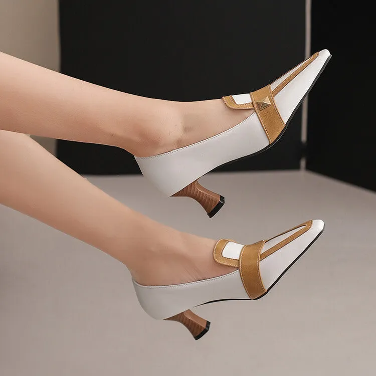 Women's Pointed Toe Hoof Heels Loafers Shoes