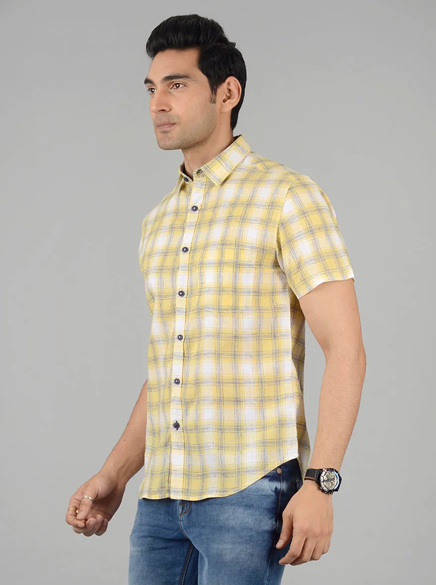 Yellow & Grey Checked Slim Fit Casual Shirt | Greenfibre