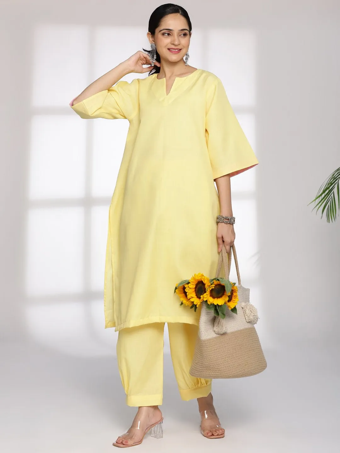 Yellow CottonSlub AfghaniSalwar